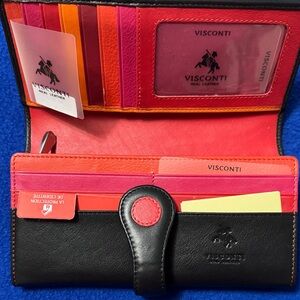 Visconti Women's Black and Pink Leather Wallet